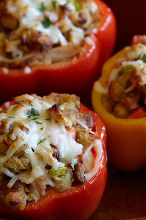 Sväng leftover turkey and stuffing into a healthy(ish) day-after dinner by stuffing them in bell peppers. Get the recipe on Delish.