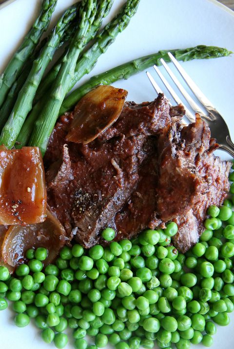 pomaly Cooker Pot Roast with Peas and Asparagus Recipe