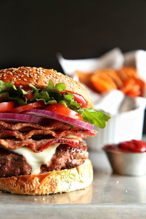 Bacon Cheeseburgers with Sweet Potato Chips Recipe