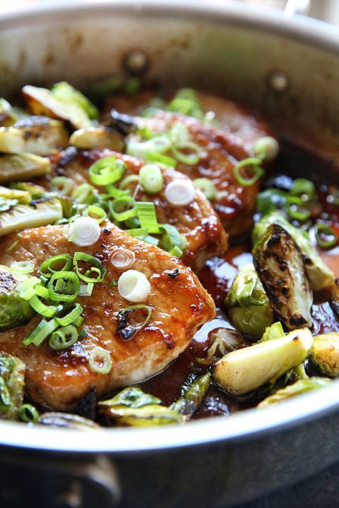 Zencefil Glazed Pork Chops with Brussels Sprouts Recipe