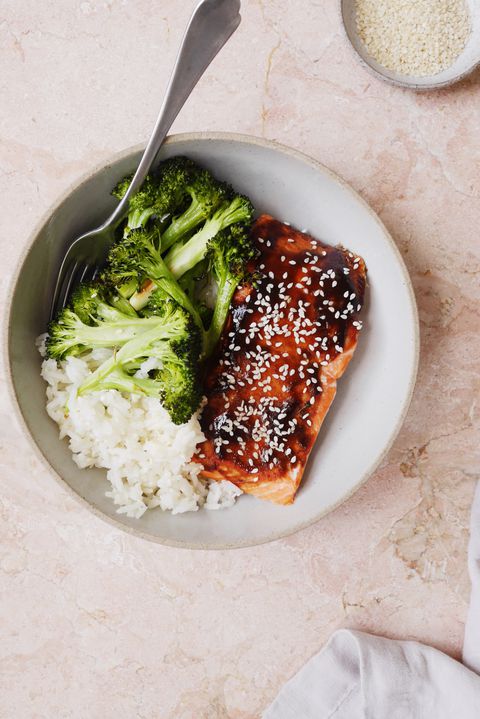 Hoisin-Glasad Salmon with Broccoli and Sesame Rice Vertical