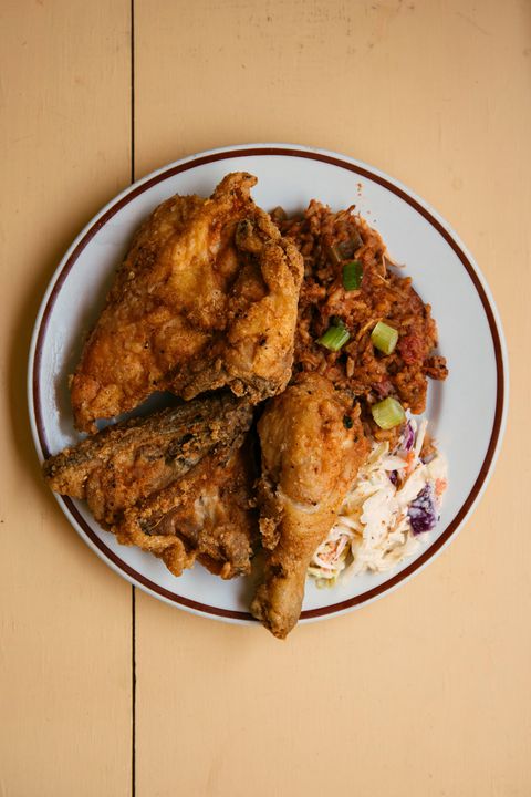 Kanin Jambalaya with Fried Chicken at Coop's Place