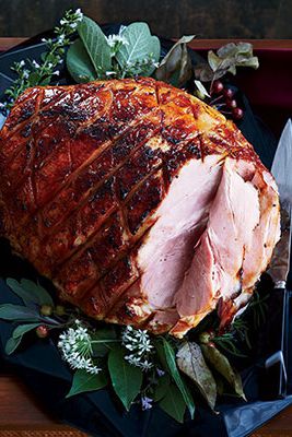 The sweet, sticky glaze on this juicy ham is subtly spiced with fennel, coriander, and star anise. Recipe: Honey-Bourbon-Glazed Ham