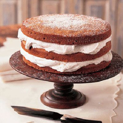  moist and spicy layers of our Stacked Applesauce Cake need nothing more than a cool complement of cinnamon-flavored whipped cream to sandwich them together.Recipes: Stacked Applesauce CakeCinnamon Whipped Cream