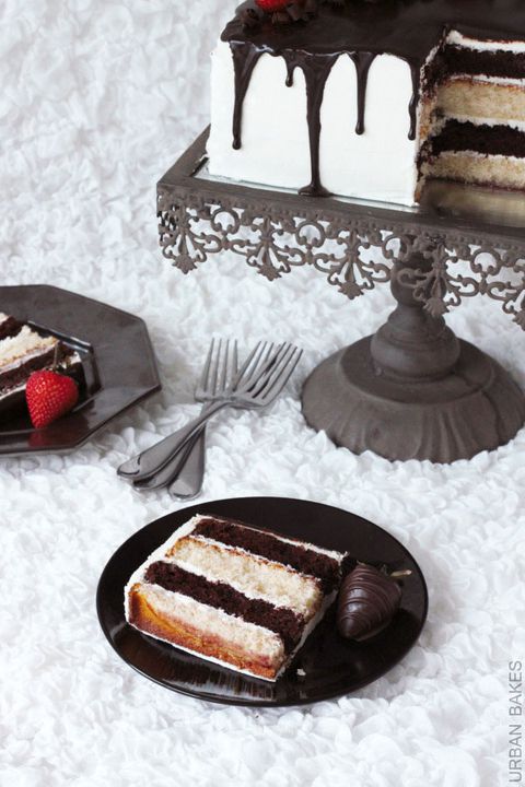 jahoda tuxedo cake with whipped white chocolate frosting