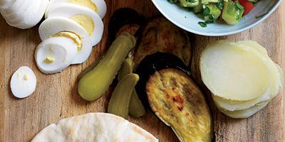 israelisk roast eggplant hummus pickle sandwiches