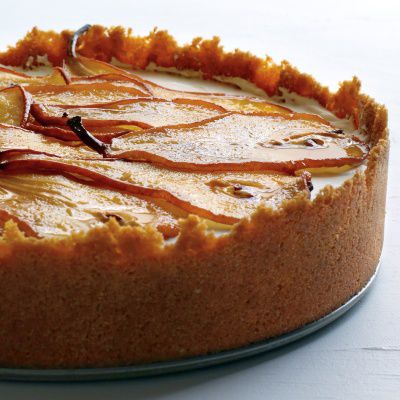 lönn cheesecake with roasted pears