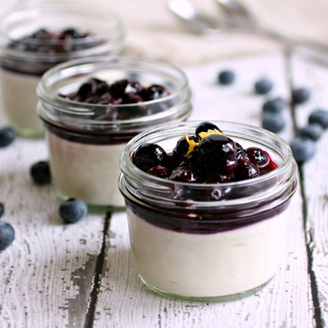 koza cheese mousse with blueberry compote
