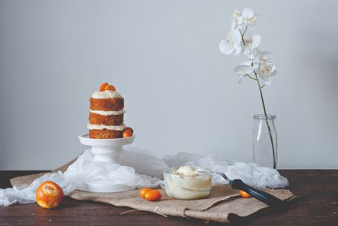 mrkva cake with citrus goat cheese frosting