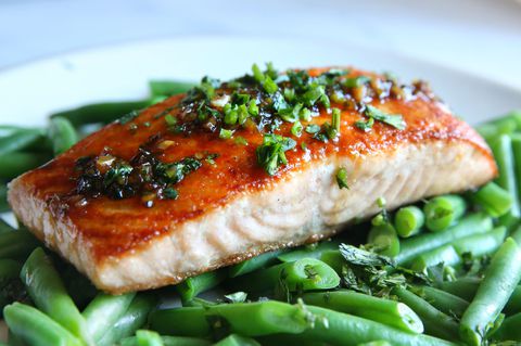 Recept for Cilantro Chili Lime Glazed Salmon and Green Beans