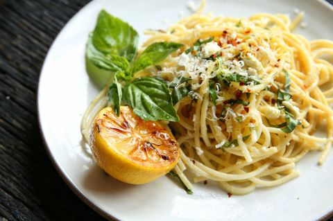 Limon Spaghetti with Feta, Parmesan and Basil Recipe
