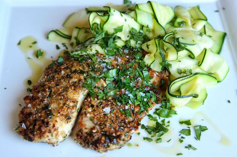 Lešnik Crusted Tilapia with Zucchini Ribbons Recipe