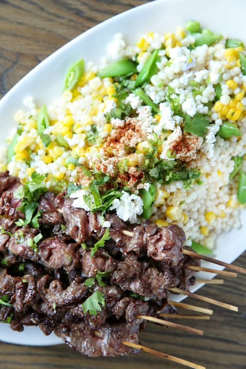 steak Skewers with Mexican Corn Couscous Salad Recipe