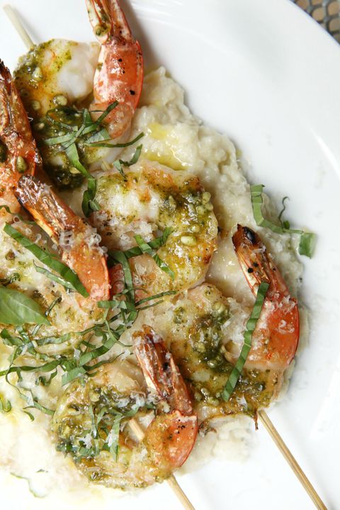เพสโต้ Shrimp Skewers with Cauliflower Mash Recipe