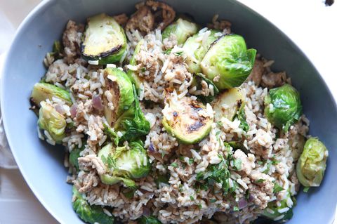 Brusel Sprouts and Turkey Rice Casserole Horizontal