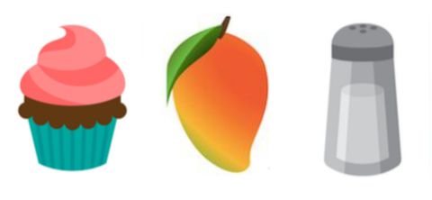 คัพเค้ก, mango, and salt emojis