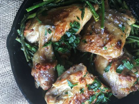 Skillet Roast Chicken with Asparagus and White Wine Sauce Recipe
